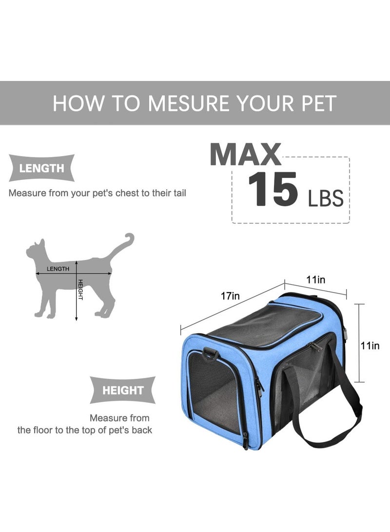حقيبة حيوانات أليفة محمولة، معتمدة من الخطوط الجوية ورفيعة، قابلة للطي لحمل الأرانب والكلاب والقطط حتى 15 رطلاً، حقيبة القط للسفر (أزرق، متوسط) - Image 2